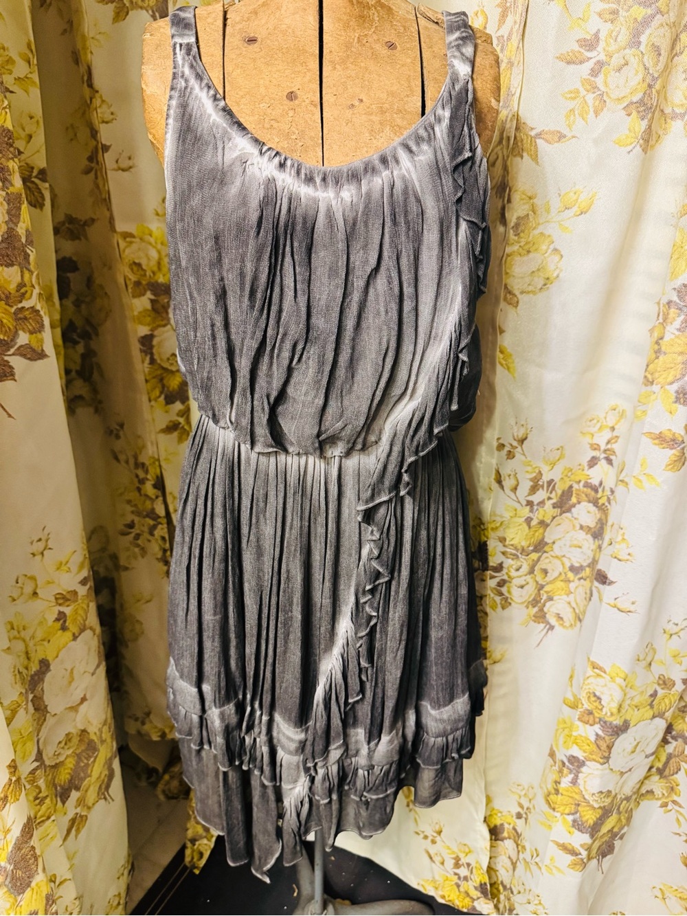 Free People Gray Pleated Ruffle Mini Dress